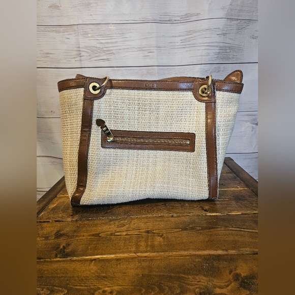 Ralph Lauren Woven Straw Beige Tote Bag Classic Preppy Hangbag - Picture 2 of 15